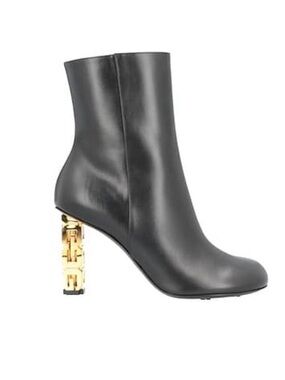 Givenchy Black Leather Ankle Boot with Gold Chain-Link Heel